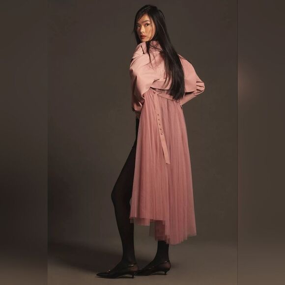 Anthropologie Tulle-Skirted Trench Coat In Rose Size Medium NWT - Picture 2 of 6